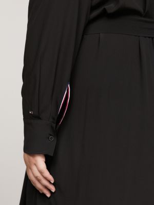 Curve Crepe Belted Knee Length Shirt Dress | Black | Tommy Hilfiger