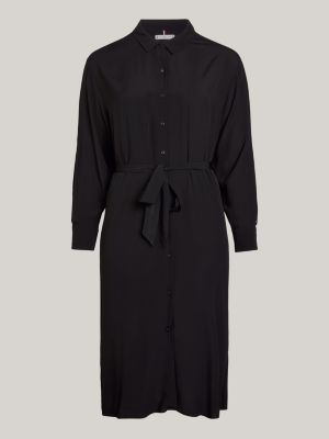 Curve Crepe Belted Knee Length Shirt Dress | Black | Tommy Hilfiger