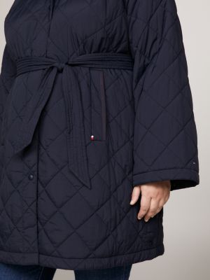 blue curve mantel mit rautensteppung und kapuze für damen - tommy hilfiger