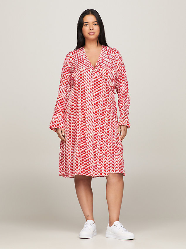 red curve fit and flare wrap dress for women tommy hilfiger