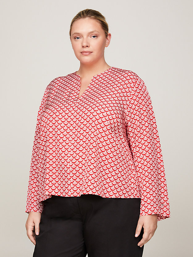 rood curve relaxed fit blouse met print voor dames - tommy hilfiger