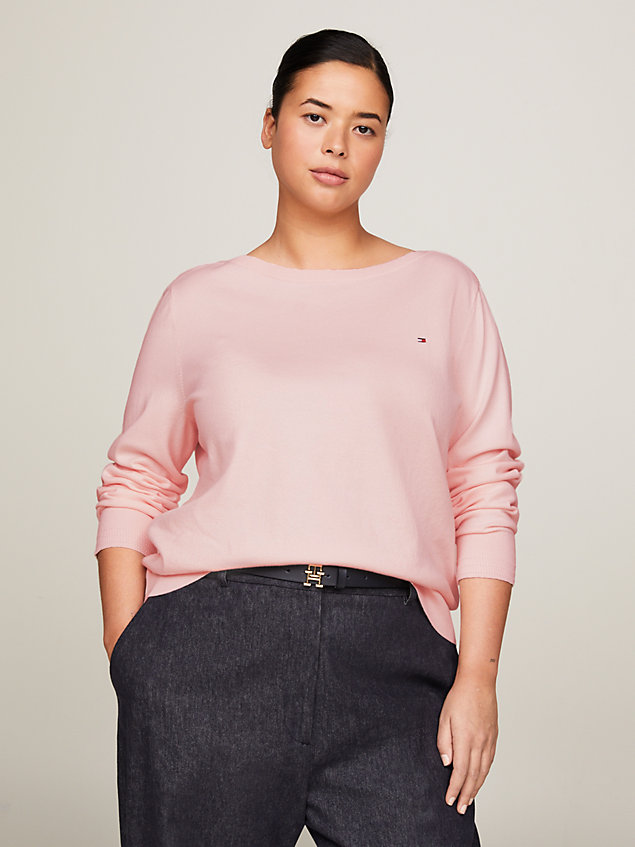 pink curve jersey-pullover mit u-boot-ausschnitt für damen - tommy hilfiger