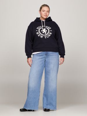 blue curve hoodie mit logo und wappen für damen - tommy hilfiger