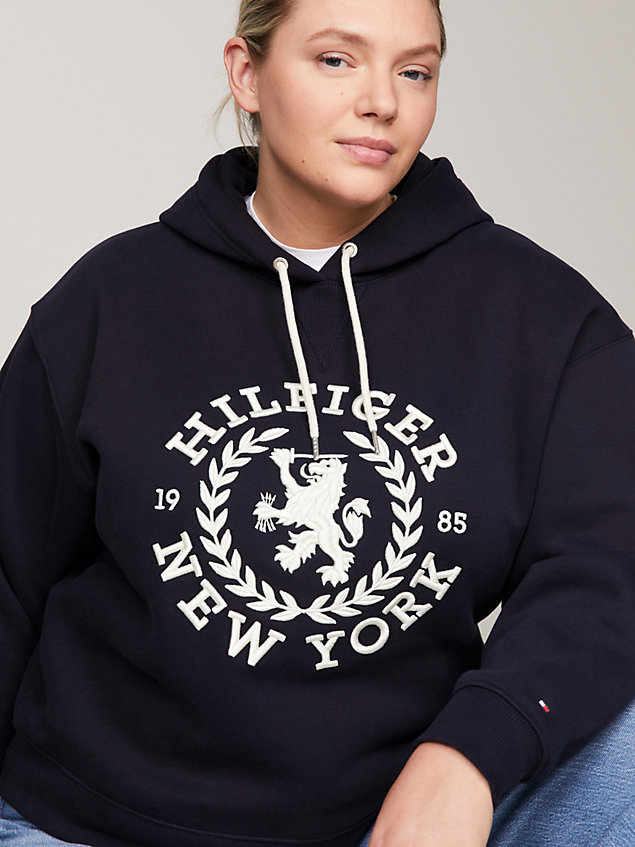 blue curve hoodie mit logo und wappen für damen - tommy hilfiger
