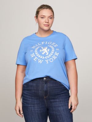 Tommy Hilfiger Womens Woven Back Embellished T-Shirt, Blue, Large 