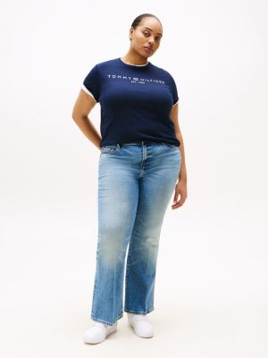 blau curve t-shirt mit rundhalsausschnitt für damen - tommy hilfiger