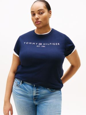 t-shirt curve à col ras-du-cou blue pour femmes tommy hilfiger