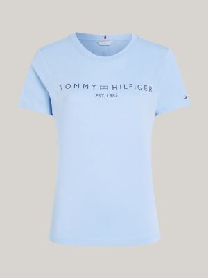 blau curve t-shirt mit rundhalsausschnitt für damen - tommy hilfiger