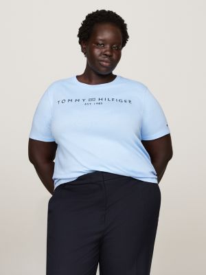 t-shirt curve à col ras-du-cou blue pour femmes tommy hilfiger