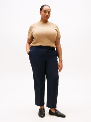 t-shirt curve à col ras-du-cou beige pour femmes tommy hilfiger
