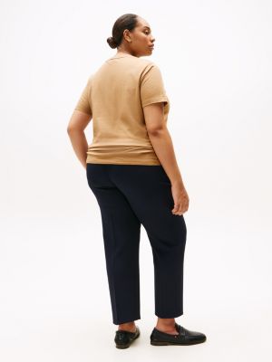 t-shirt curve à col ras-du-cou beige pour femmes tommy hilfiger