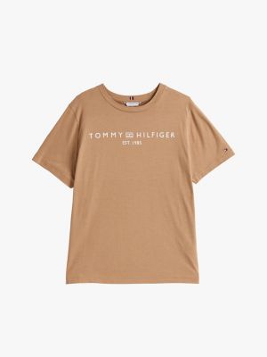 t-shirt curve à col ras-du-cou beige pour femmes tommy hilfiger