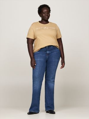 t-shirt curve à col ras-du-cou kaki pour femmes tommy hilfiger