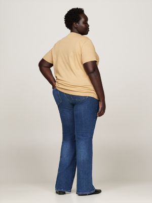 t-shirt curve à col ras-du-cou kaki pour femmes tommy hilfiger