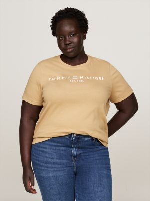 khaki curve crew neck t-shirt for women tommy hilfiger