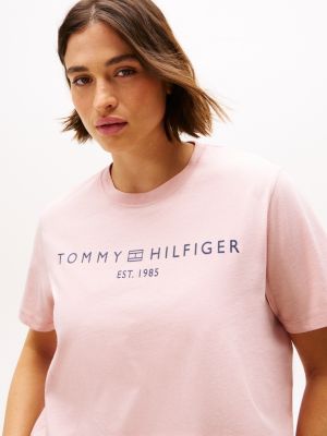 pink curve crew neck t-shirt for women tommy hilfiger