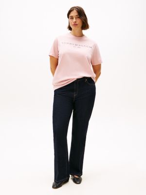 pink curve crew neck t-shirt for women tommy hilfiger