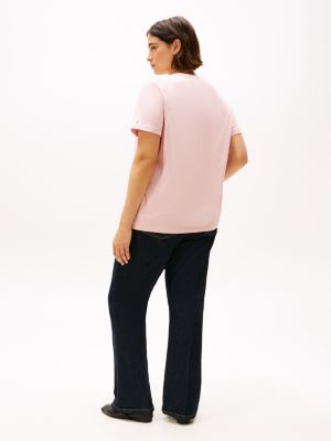 pink curve crew neck t-shirt for women tommy hilfiger