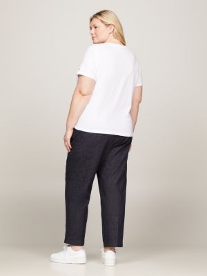 white curve crew neck t-shirt for women tommy hilfiger