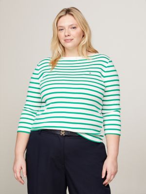 green curve t-shirt mit dreiviertel-ärmeln für damen - tommy hilfiger