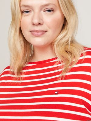 Curve ThreeQuarter Sleeve Boat Neck TShirt Red Tommy Hilfiger