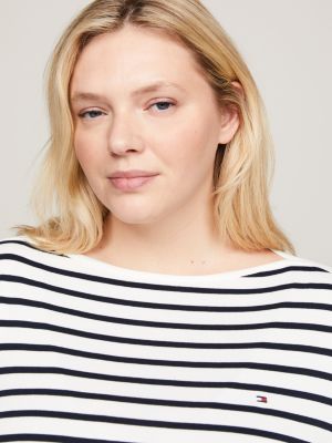 Curve ThreeQuarter Sleeve Boat Neck TShirt White Tommy Hilfiger