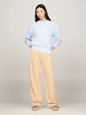 blue sweatshirt mit rundhalsausschnitt und logo für damen - tommy hilfiger