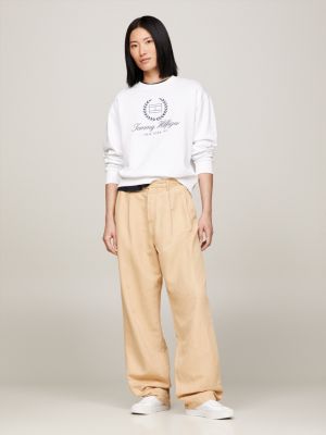 white sweatshirt mit rundhalsausschnitt und logo für damen - tommy hilfiger