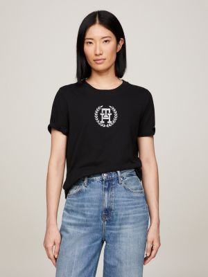 TM-001 Camiseta de Mujer Tommy Hilfiger, cuello redondo negra - EverestCR