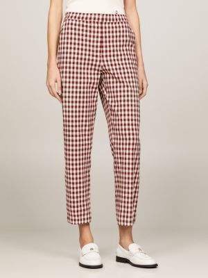 Gingham Slim Fit Straight Trousers | Red | Tommy Hilfiger