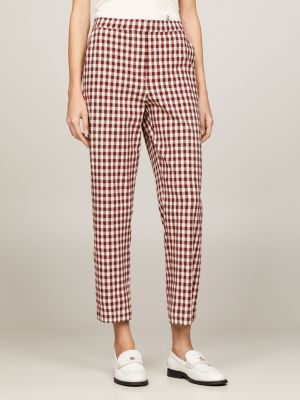 pantalón recto slim de cuadros vichy red de mujeres tommy hilfiger