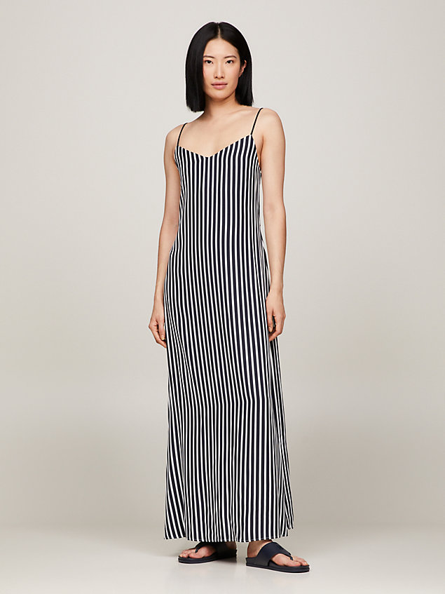 blue stripe slim fit maxi slip dress for women tommy hilfiger