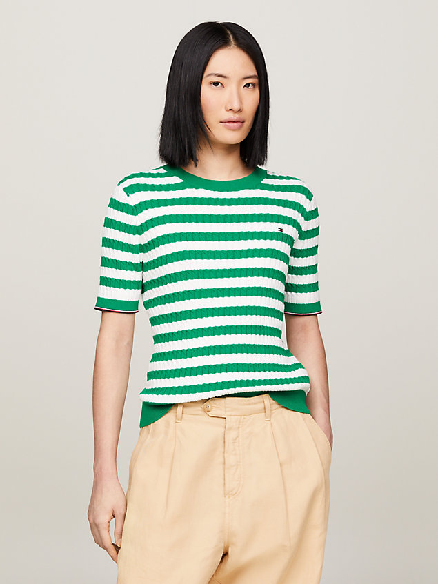 green stripe slim fit short sleeve jumper for women tommy hilfiger