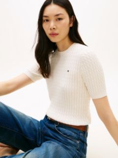 Cable Knit Short Sleeve Jumper — Beige 2