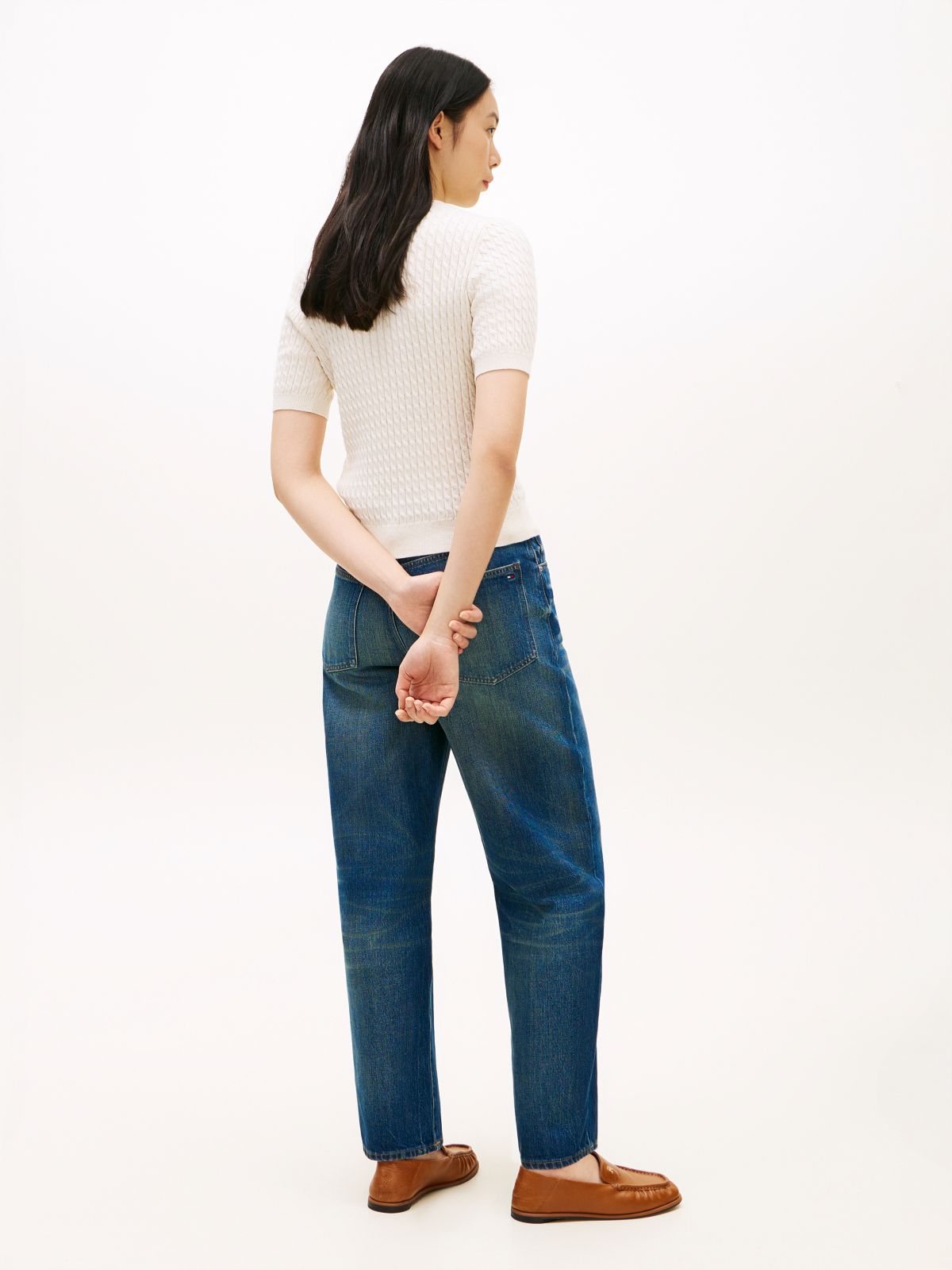Cable Knit Short Sleeve Jumper — Beige