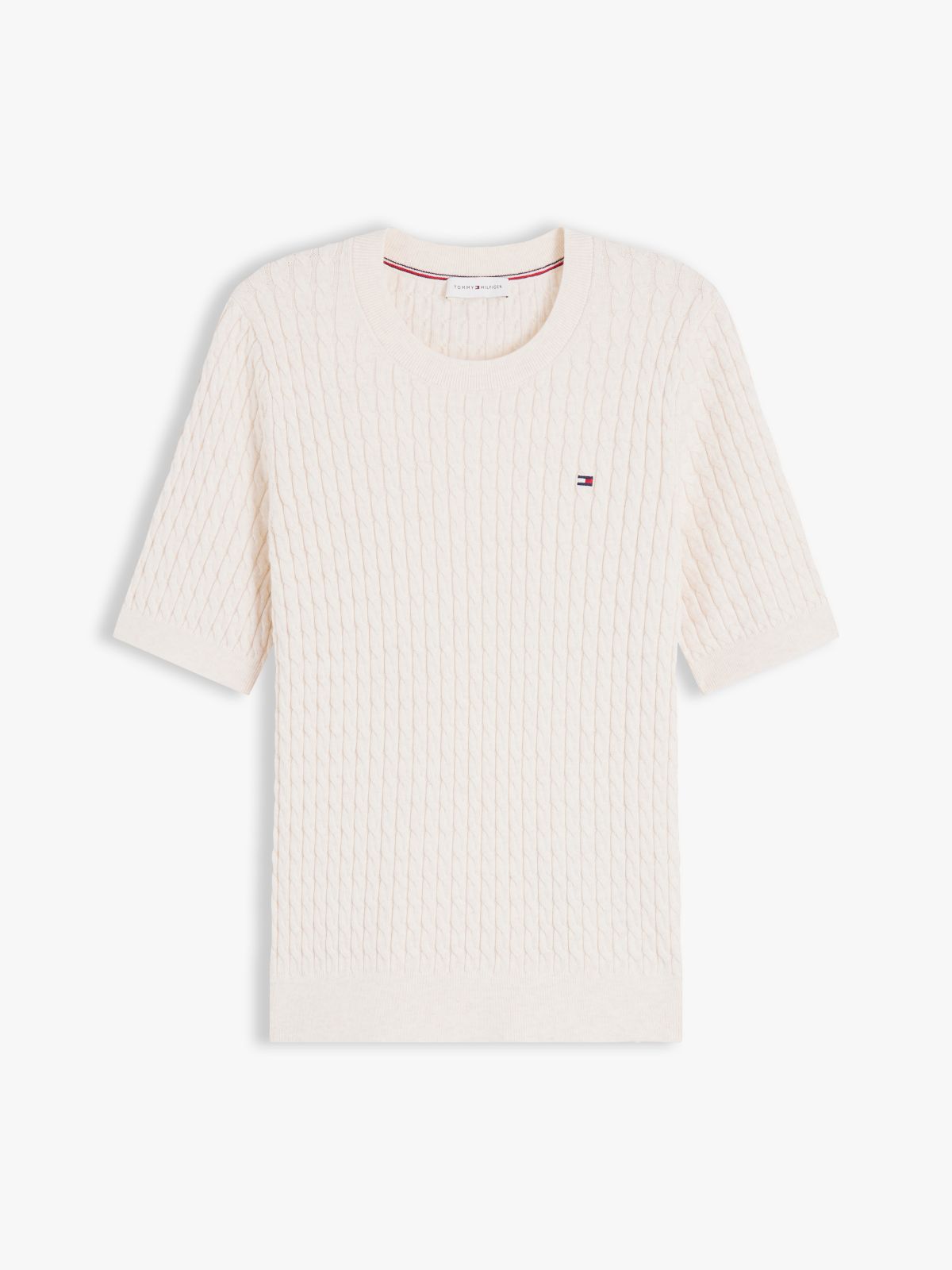 Cable Knit Short Sleeve Jumper — Beige