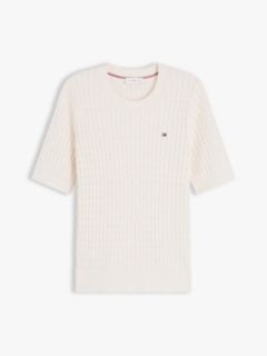Cable Knit Short Sleeve Jumper — Beige 5