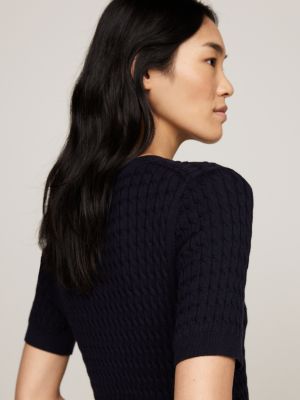 blue cable knit short sleeve jumper for women tommy hilfiger