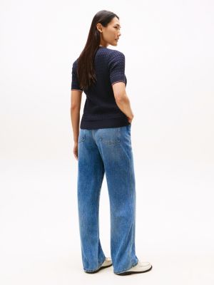 blue cable knit short sleeve jumper for women tommy hilfiger