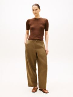 Cable Knit Short Sleeve Jumper — Brown 3