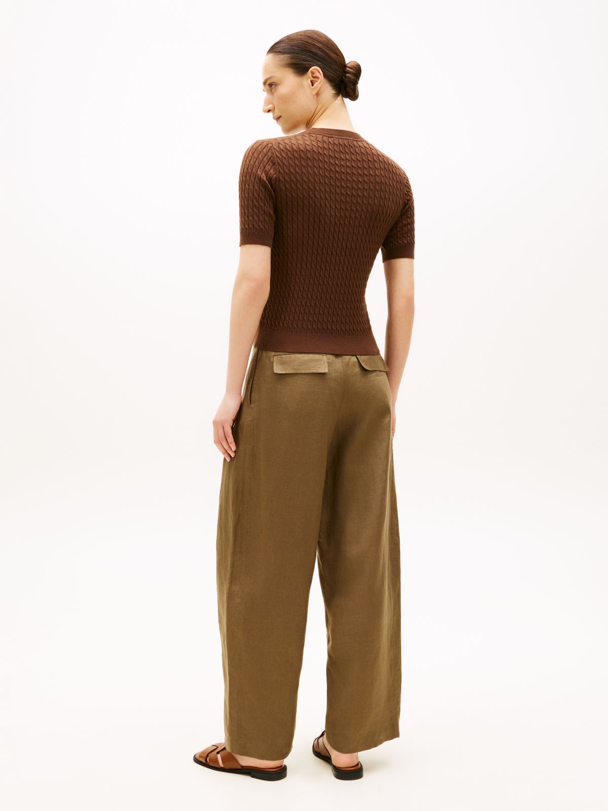Cable Knit Short Sleeve Jumper — Brown