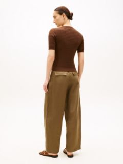Cable Knit Short Sleeve Jumper — Brown 4