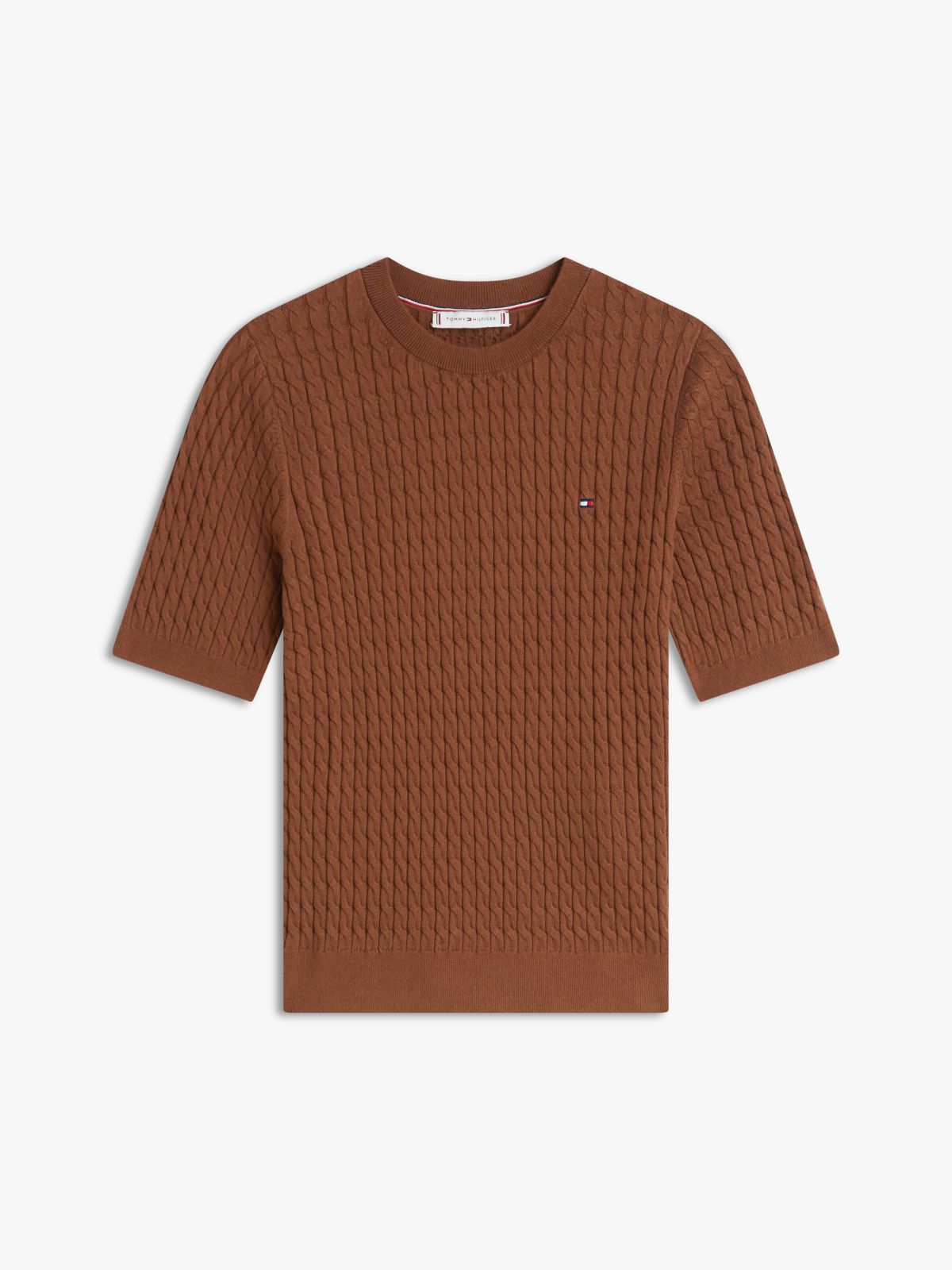 Cable Knit Short Sleeve Jumper — Brown