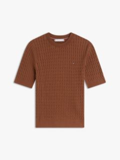 Cable Knit Short Sleeve Jumper — Brown 5