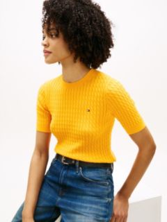 Cable Knit Short Sleeve Jumper — Orange 2
