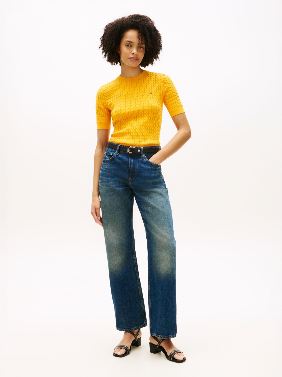 Cable Knit Short Sleeve Jumper — Orange