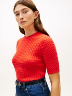 Cable Knit Short Sleeve Jumper — Orange 2