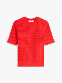 Cable Knit Short Sleeve Jumper — Orange 5