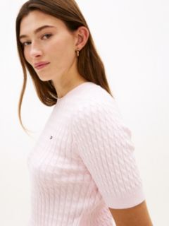 Cable Knit Short Sleeve Jumper — Pink 2