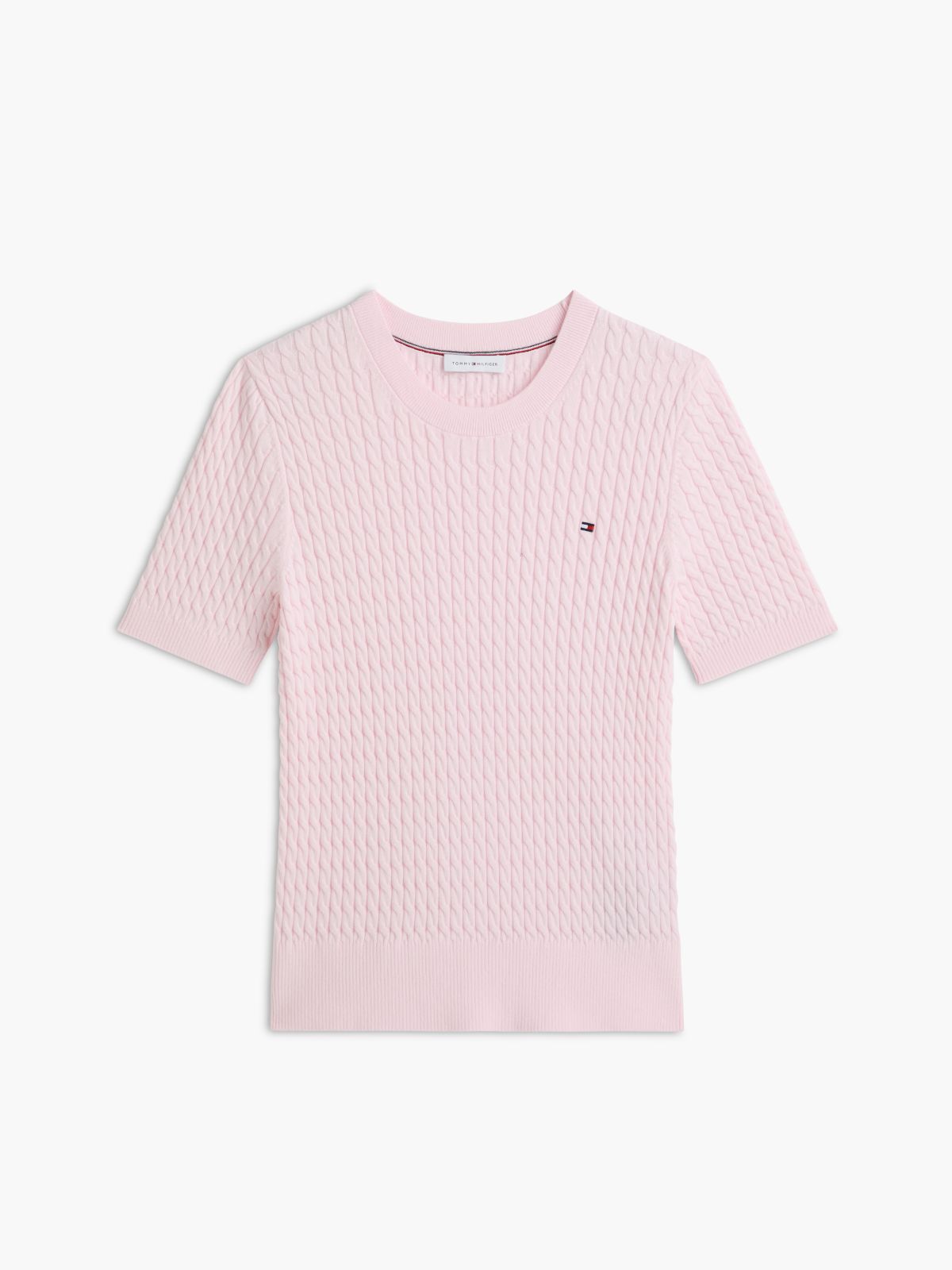 Cable Knit Short Sleeve Jumper — Pink
